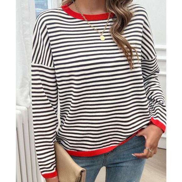 Anrabess Women's Long Sleeve Soft Boxy Striped Pullover Sweater Size XL Multi - Picture 1 of 8